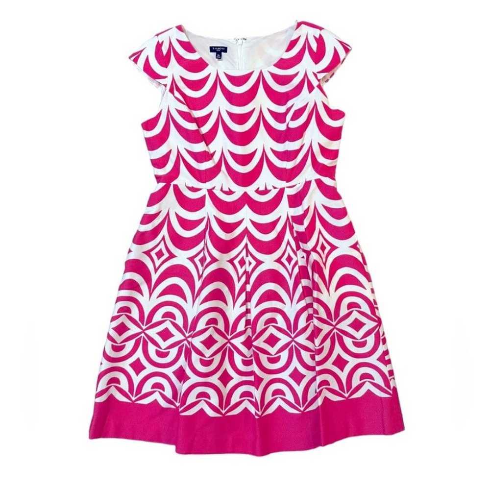 Talbots Cap Sleeve Pleated Dress Pink White Scall… - image 2