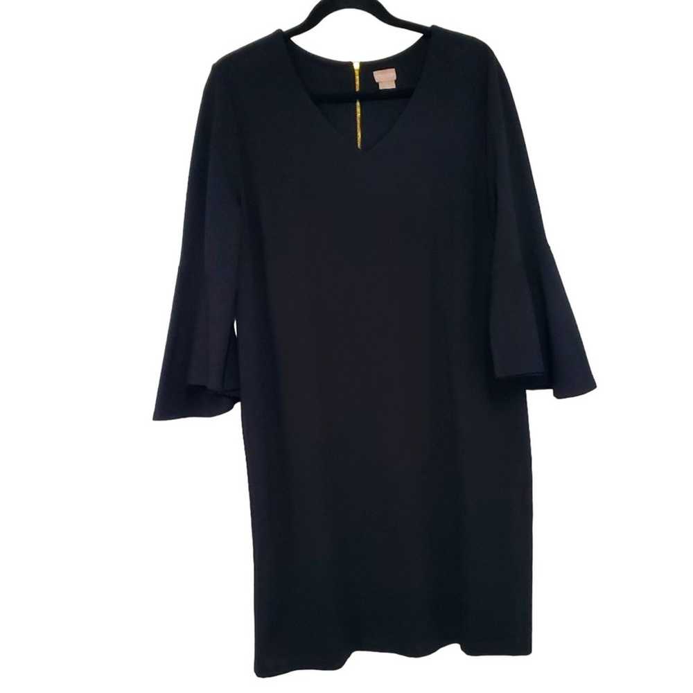 Chicos Ponte Flare Sleeve Dress 12 Black Business… - image 1