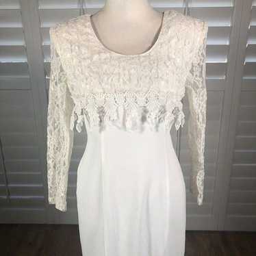 Vtg 80s Sheena Cream Ivory Sheath Dress 8 Lace Lon