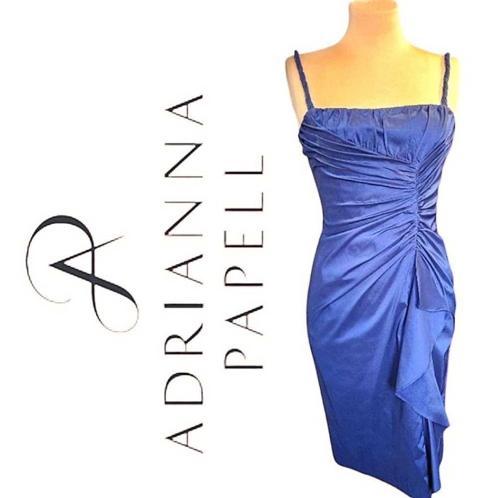 ADRIANNA PAPELL navy blue ruched cocktail dress $… - image 1