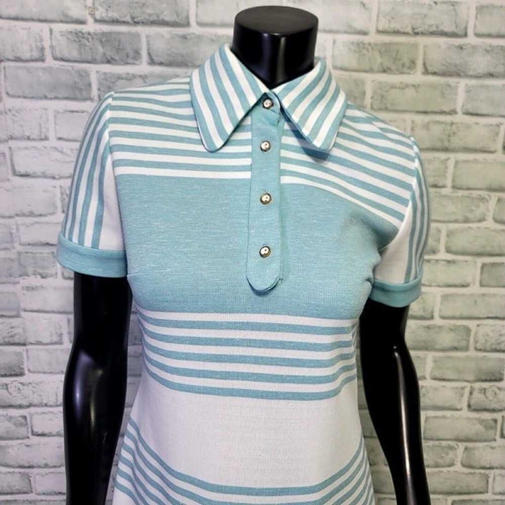 Vintage 70s Leslie Fay Womens M Turquoise White S… - image 2