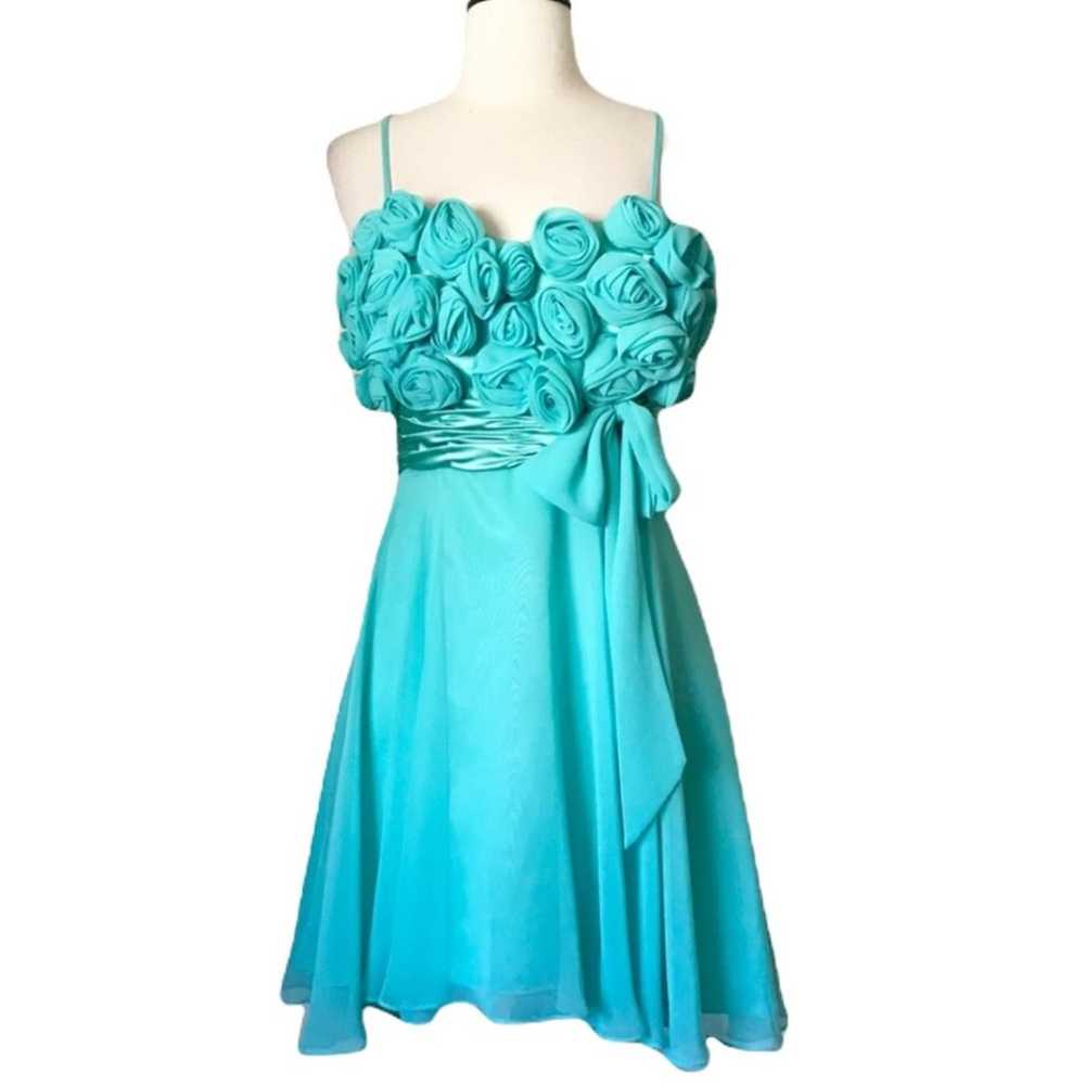 Terani Couture Aqua Rosette Chiffon Formal Easter… - image 1