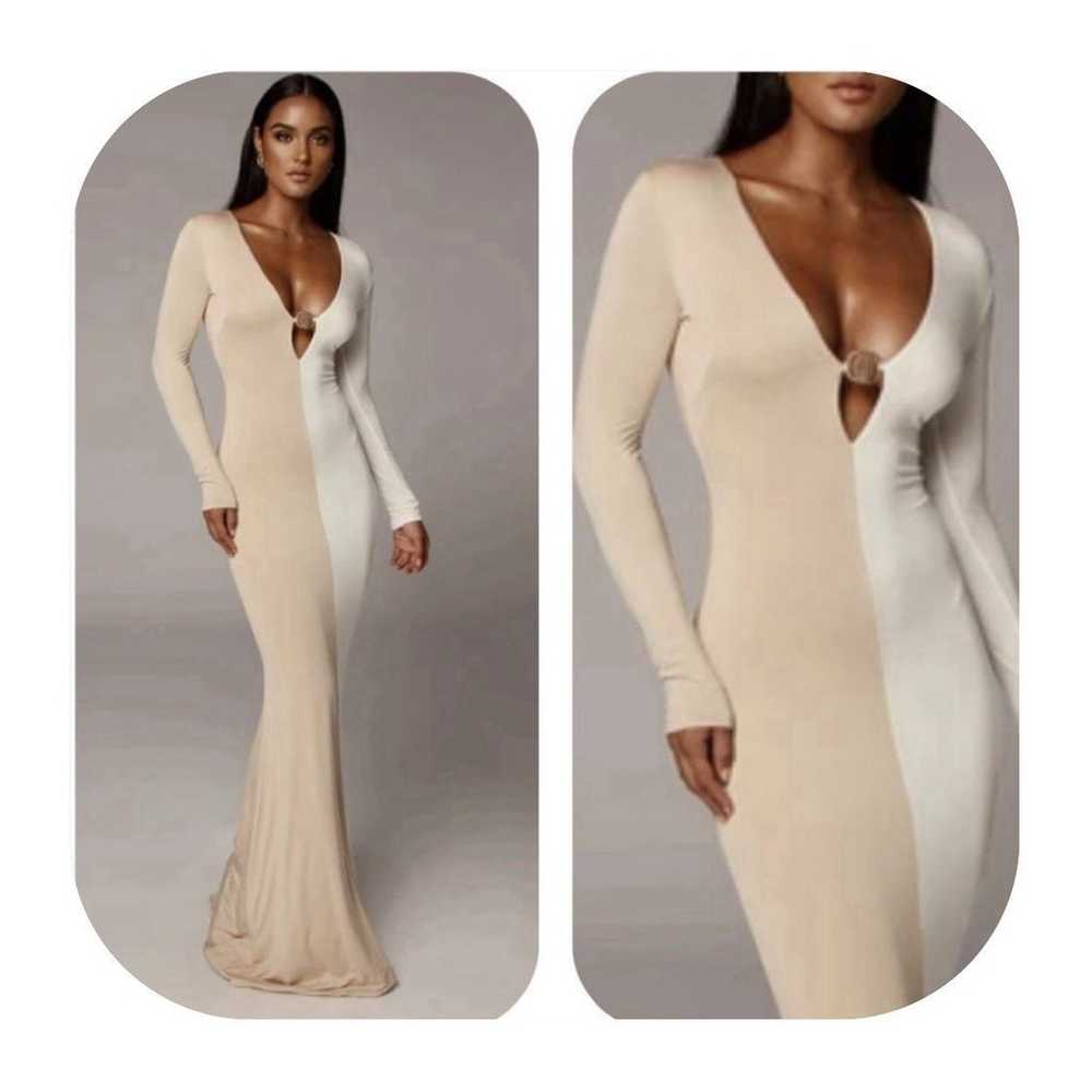 NWOT JLUXLABEL M Aveline white & tan maxi dress - image 1