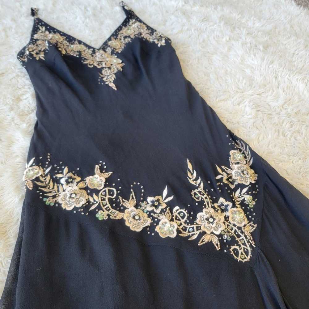 Vintage Cache Silk Floral Midi Dress Beaded Embro… - image 4