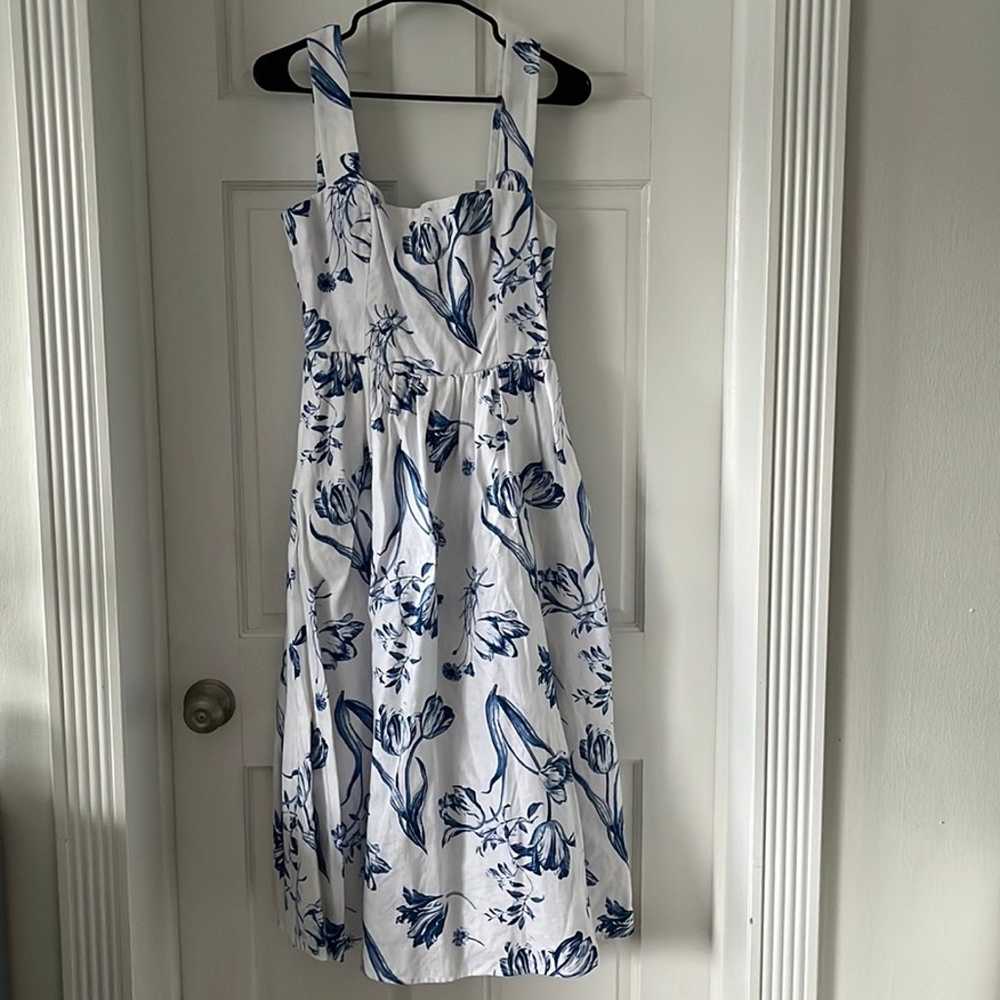 Reformation Frieda Linen Floral Blue & White Cros… - image 3