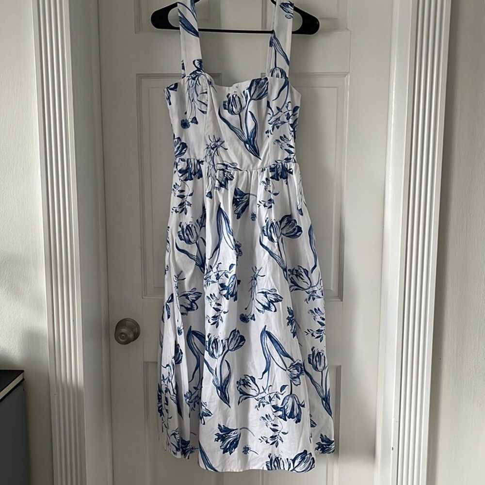 Reformation Frieda Linen Floral Blue & White Cros… - image 4