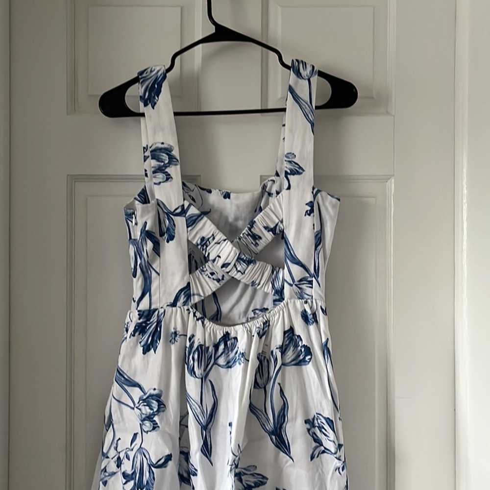 Reformation Frieda Linen Floral Blue & White Cros… - image 9