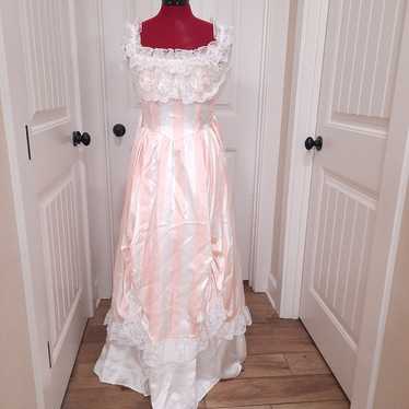 Vintage Gunne Sax Dress sz 7 peach pink stripes L… - image 1