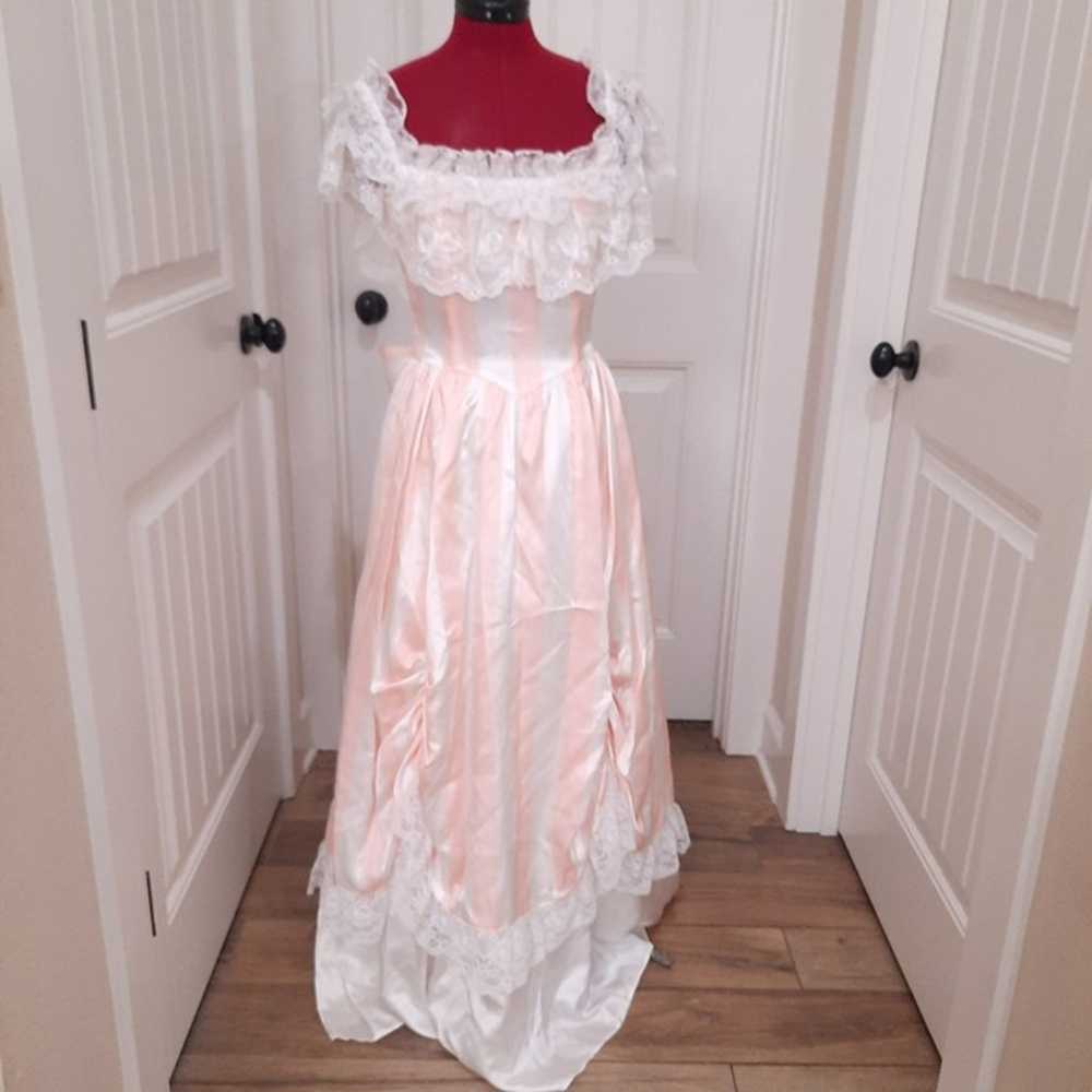 Vintage Gunne Sax Dress sz 7 peach pink stripes L… - image 5