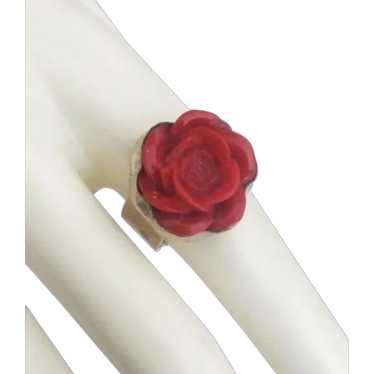 Vintage Sterling Carved Coral Rose Ring