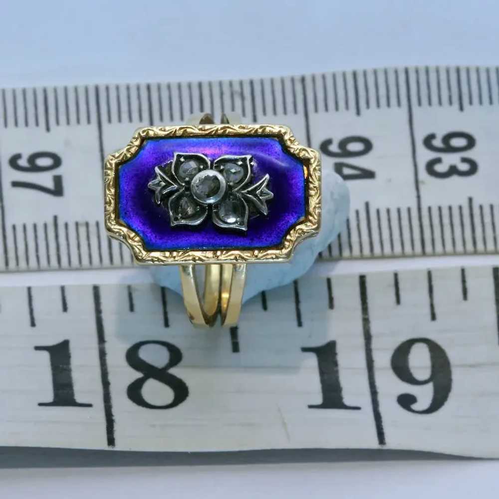 Antique ring gold silver diamonds blue enamel Eur… - image 5