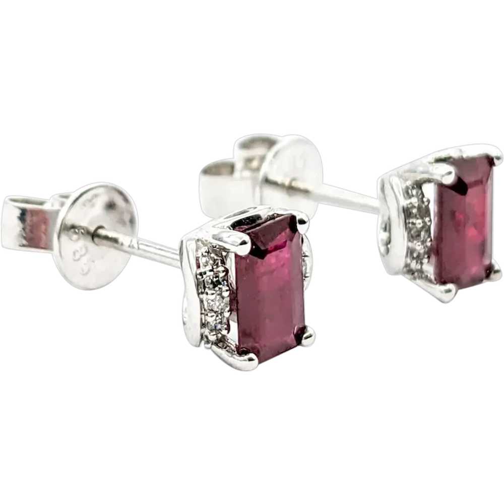 1.20ctw Rubies & Diamond Stud Earrings In White G… - image 1