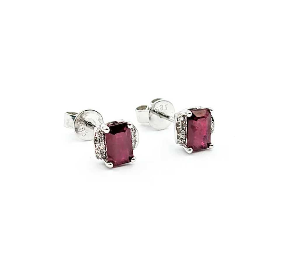 1.20ctw Rubies & Diamond Stud Earrings In White G… - image 3