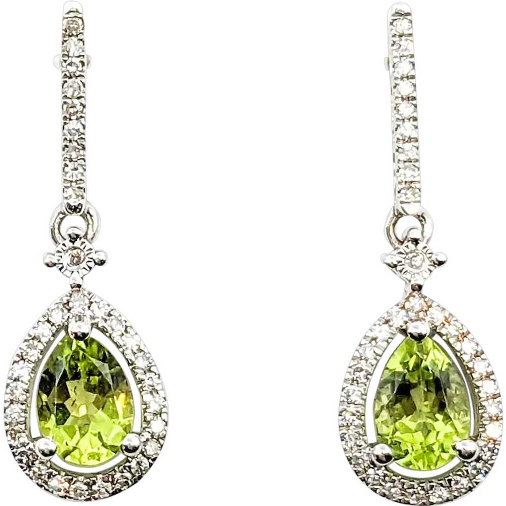 0.92ctw Peridot & Diamonds Dangle Earrings In Whi… - image 1
