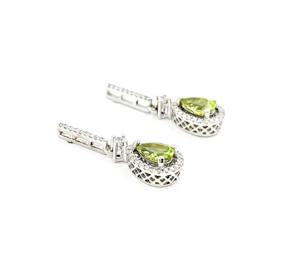 0.92ctw Peridot & Diamonds Dangle Earrings In Whi… - image 4