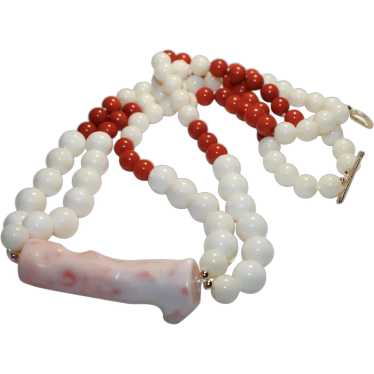 Stunning Double Strand Coral Pendant Necklace