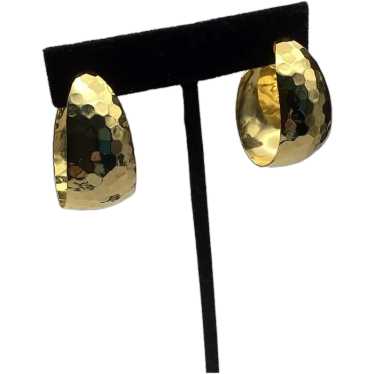 Hammered Gold Tone Hoop Clip Earrings - image 1