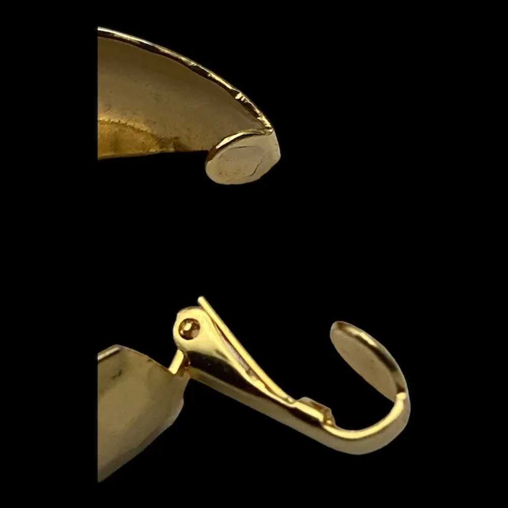 Hammered Gold Tone Hoop Clip Earrings - image 4