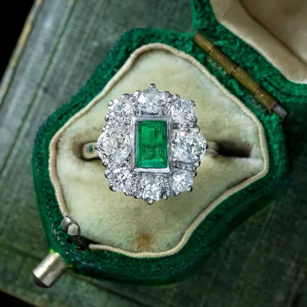 Antique Edwardian Emerald Diamond Cluster Ring 0.… - image 10