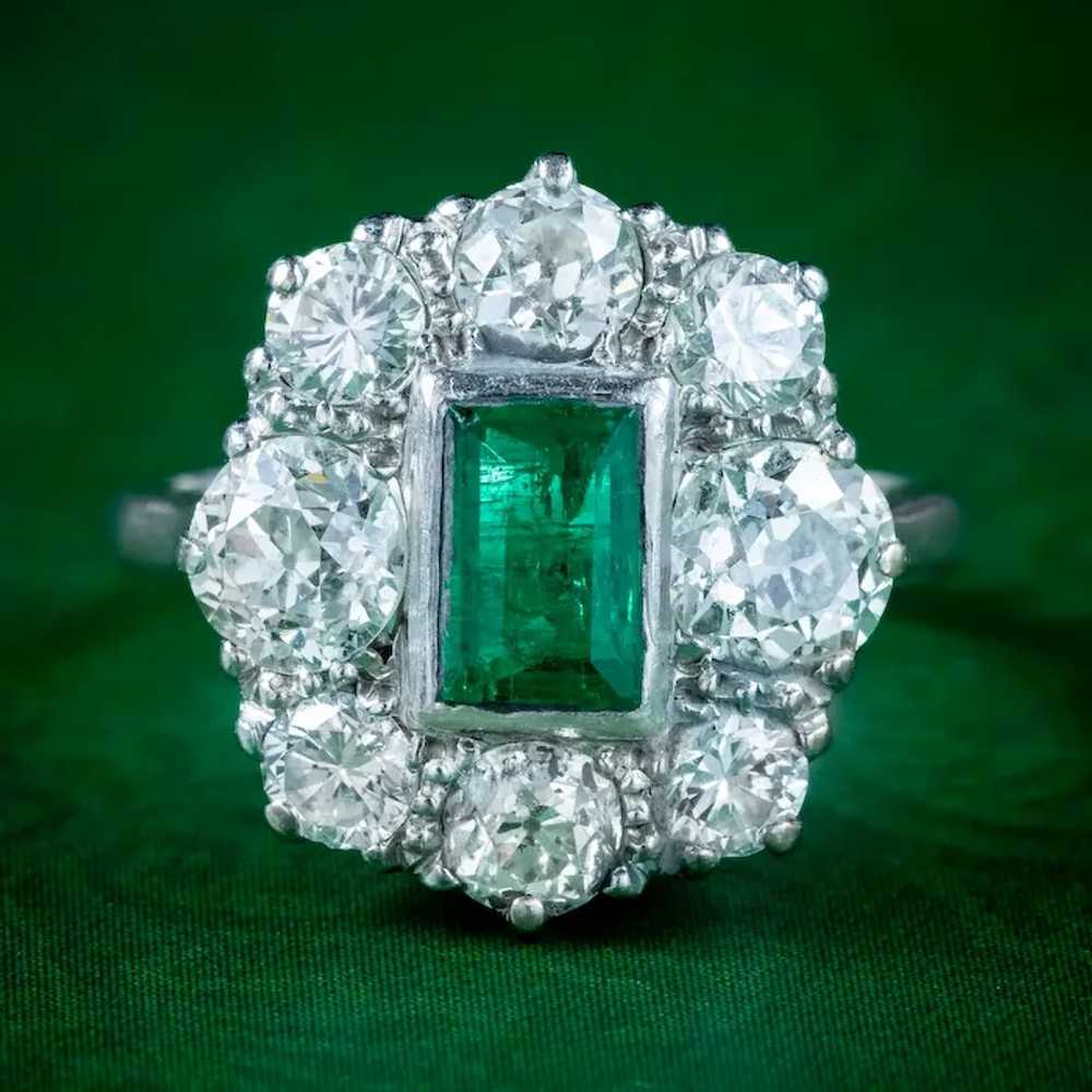 Antique Edwardian Emerald Diamond Cluster Ring 0.… - image 2