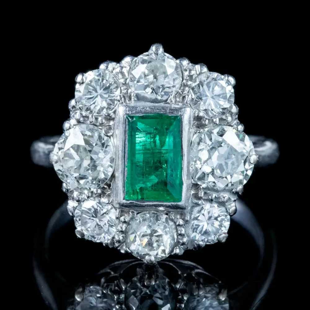 Antique Edwardian Emerald Diamond Cluster Ring 0.… - image 3