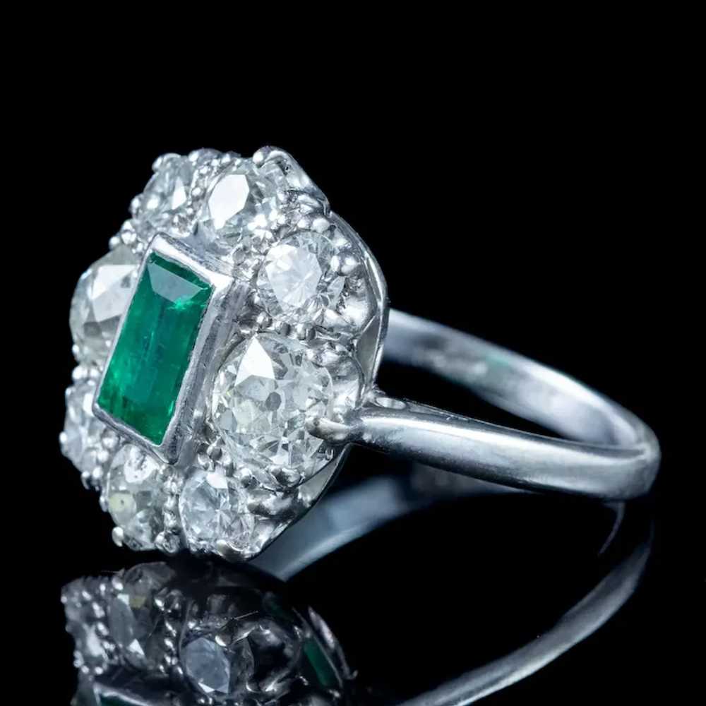 Antique Edwardian Emerald Diamond Cluster Ring 0.… - image 4