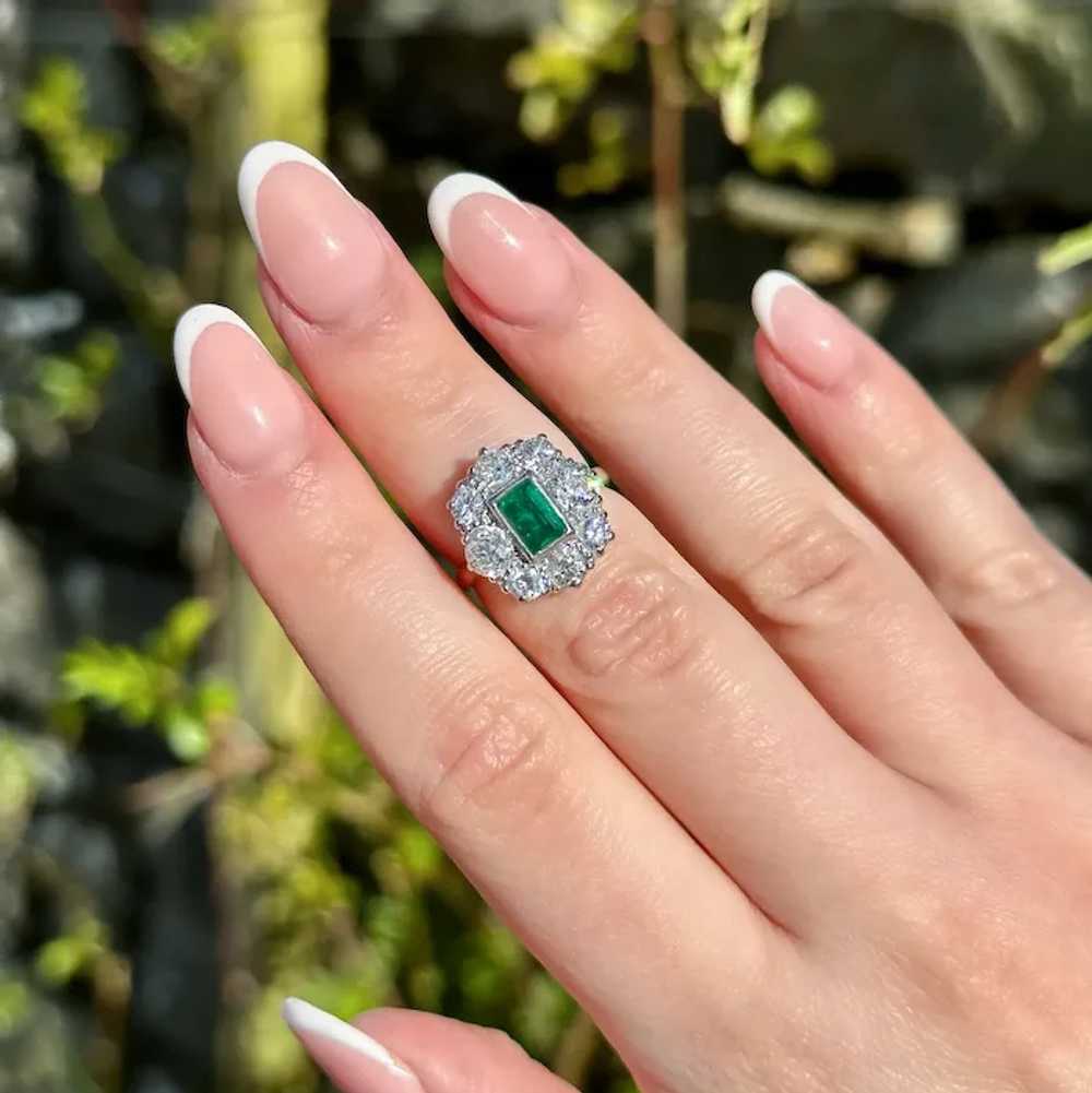 Antique Edwardian Emerald Diamond Cluster Ring 0.… - image 8