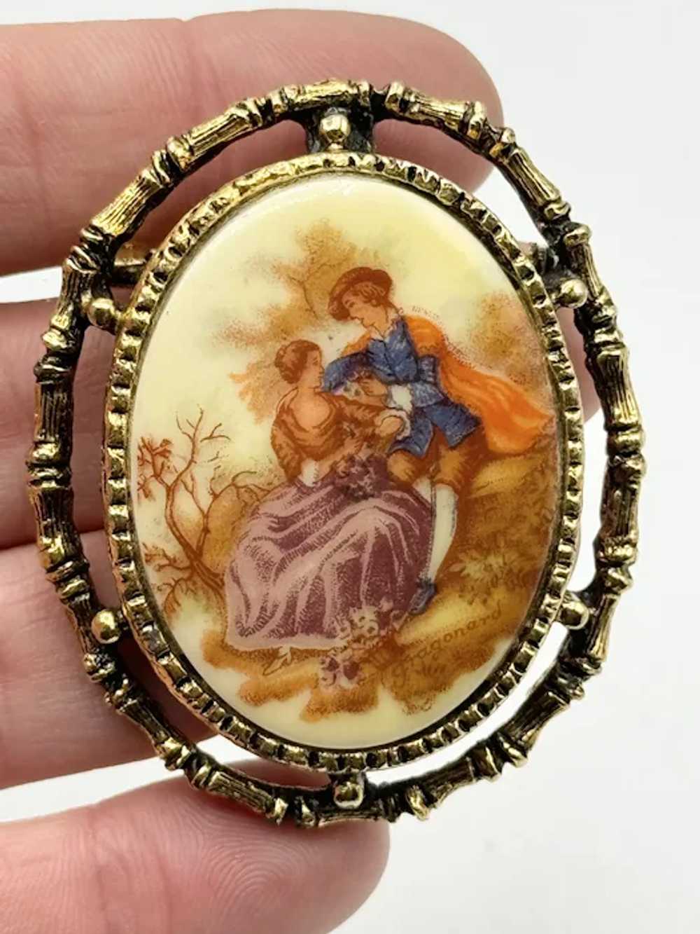 Vintage bamboo style art portrait brooch pin - image 3