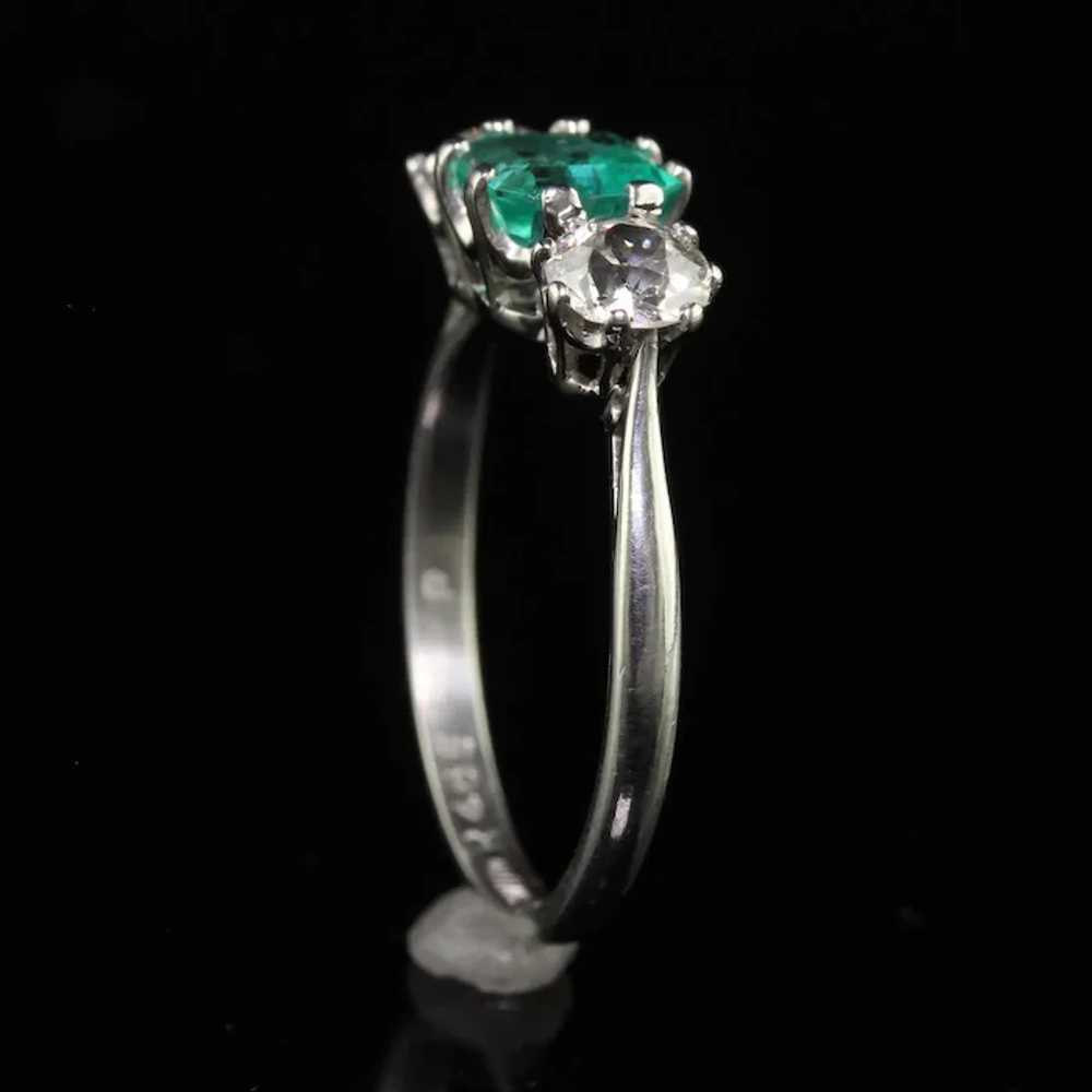 Antique Art Deco Platinum Old Euro Diamond and Em… - image 6