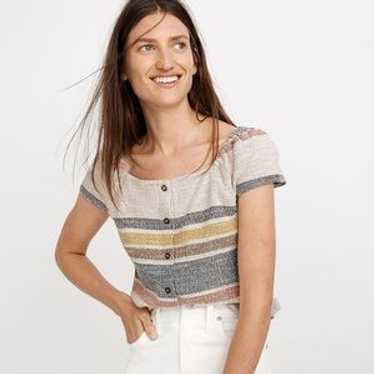 Nwt Texture & Thread Button-Front Top In Stripe - image 1