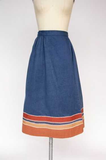 1970s Wrap Skirt Cotton Denim Patchwork M - image 1