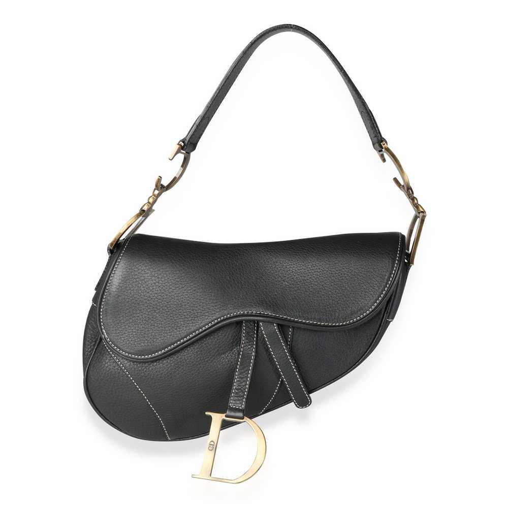 Dior Dior Vintage Black Grained Leather Saddle Bag - image 1