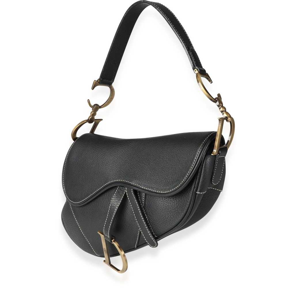 Dior Dior Vintage Black Grained Leather Saddle Bag - image 2