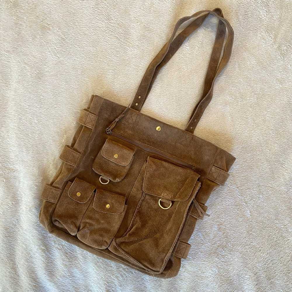 Levenger Brown Suede Cargo Tote - image 1