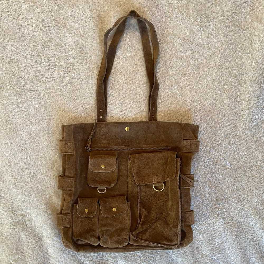 Levenger Brown Suede Cargo Tote - image 4