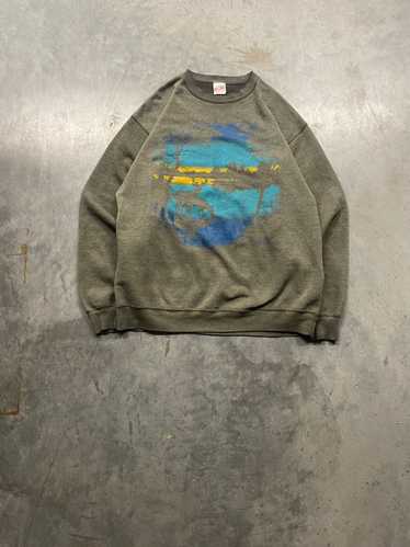 Vintage Vintage Sun Faded Deer Gradient Print Crew