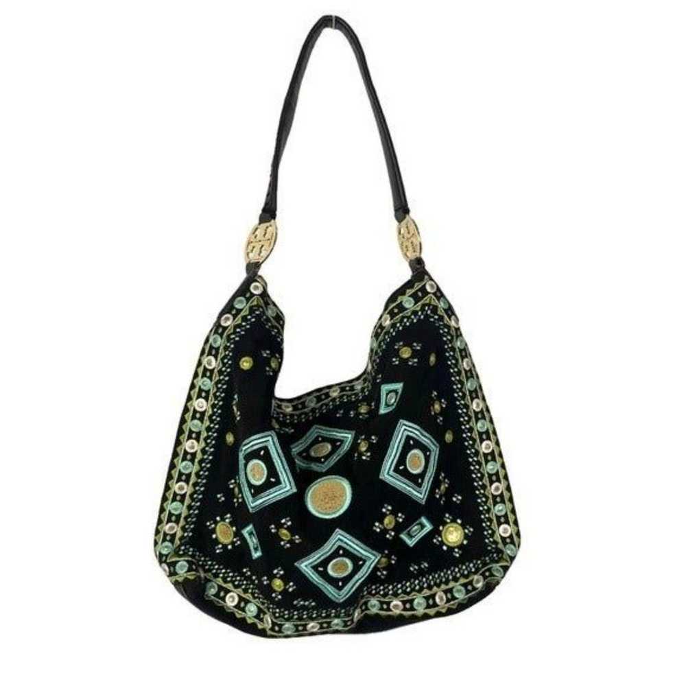Tory Burch Brown Turquoise Embroidered Boho Soft … - image 1
