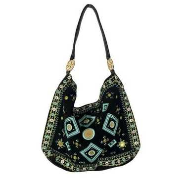 Tory Burch Brown Turquoise Embroidered Boho Soft … - image 1