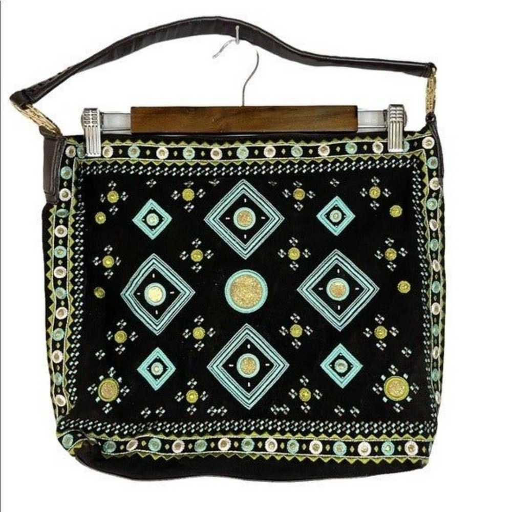 Tory Burch Brown Turquoise Embroidered Boho Soft … - image 2