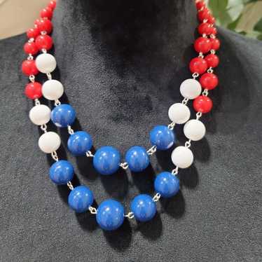 Other Fashion White Blue Red Lucite Bead Opera Co… - image 1