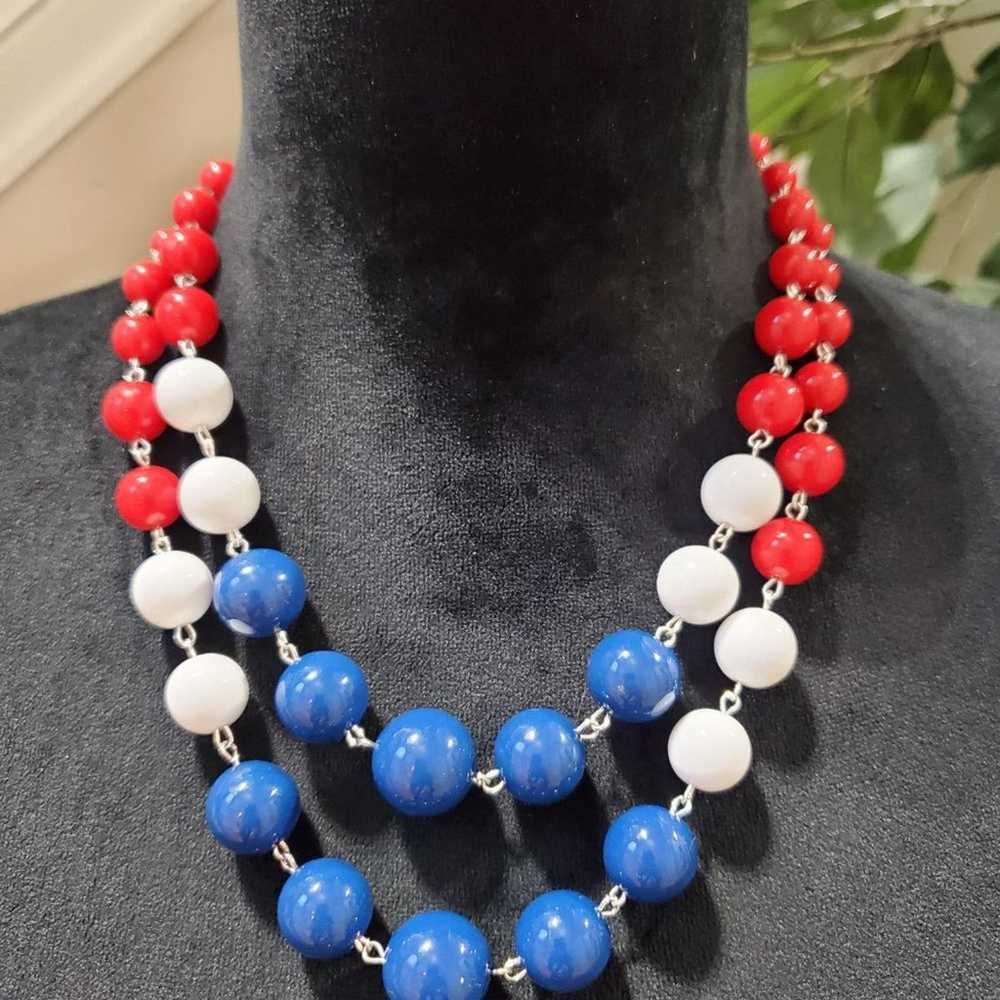 Other Fashion White Blue Red Lucite Bead Opera Co… - image 2