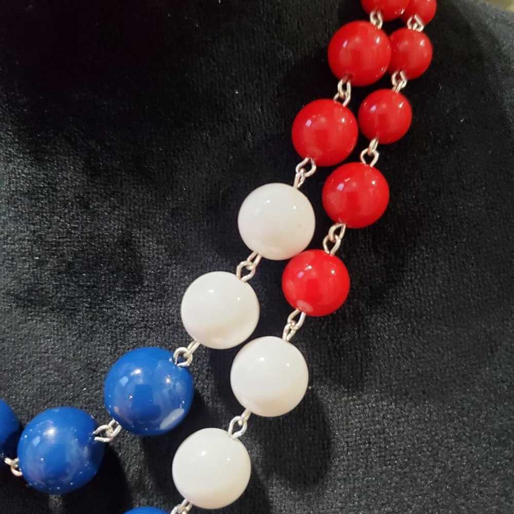 Other Fashion White Blue Red Lucite Bead Opera Co… - image 3