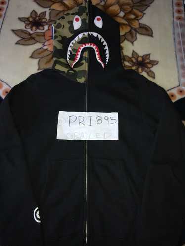 Bape Bape black half green camo shark hoodie S