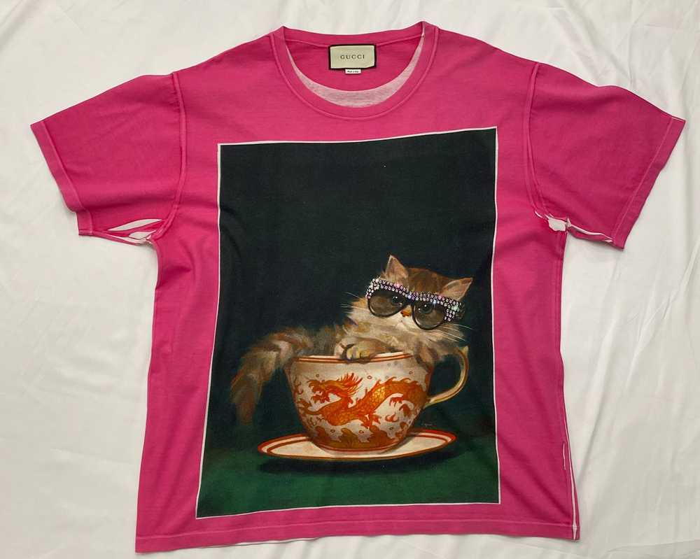 Gucci Ignasi Monreal Cat Teacup print T-shirt run… - image 1