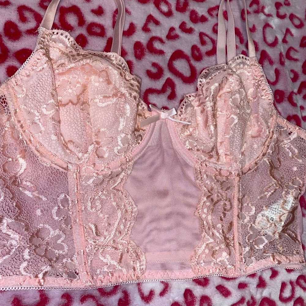 Baby pink mesh / lace corset crop top - image 1