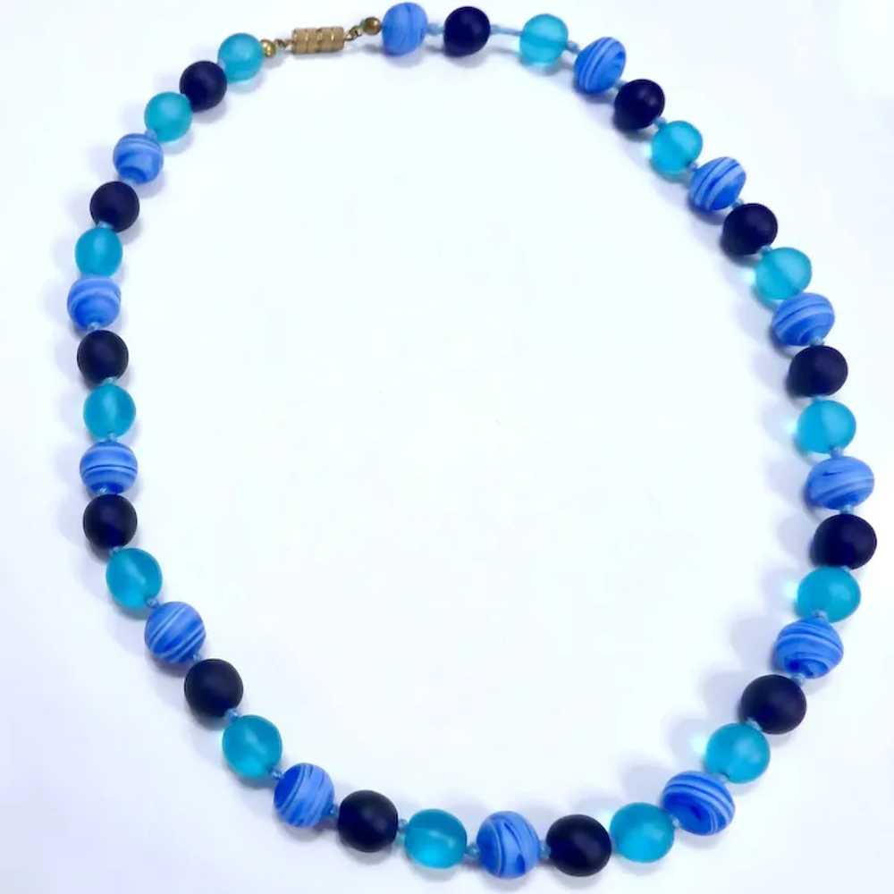 Blue Glass Bead Necklace Hand Knotted - image 10