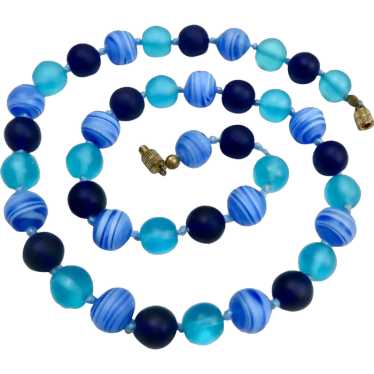 Blue Glass Bead Necklace Hand Knotted - image 1