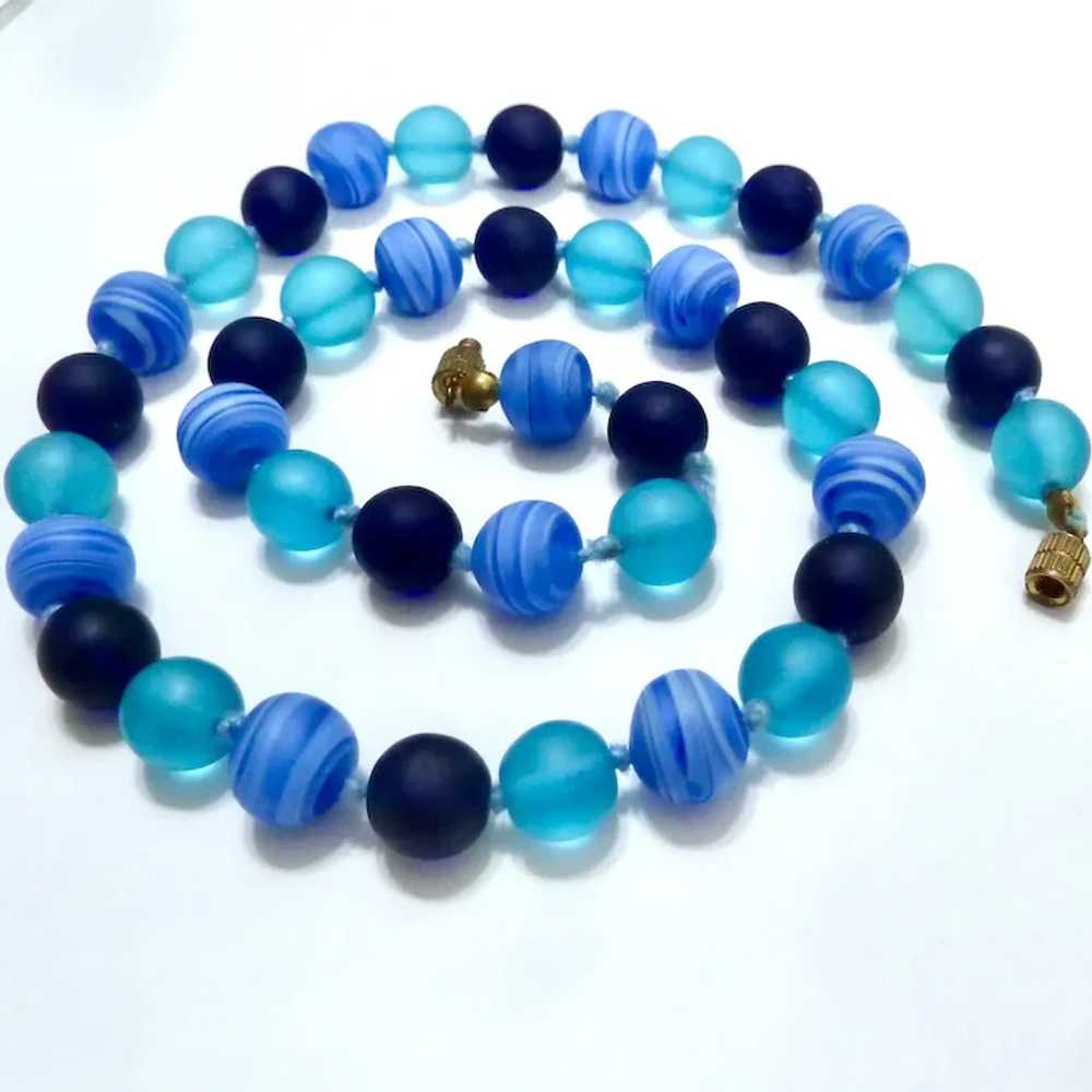 Blue Glass Bead Necklace Hand Knotted - image 4