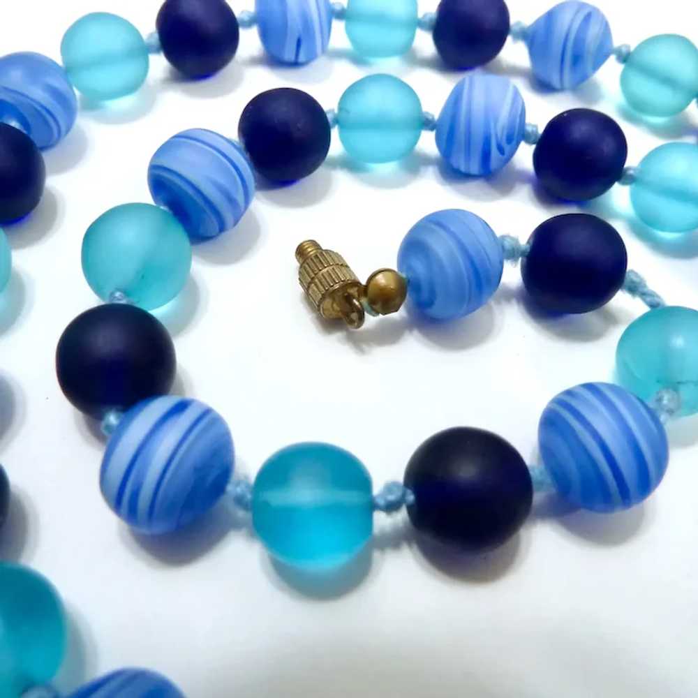 Blue Glass Bead Necklace Hand Knotted - image 6