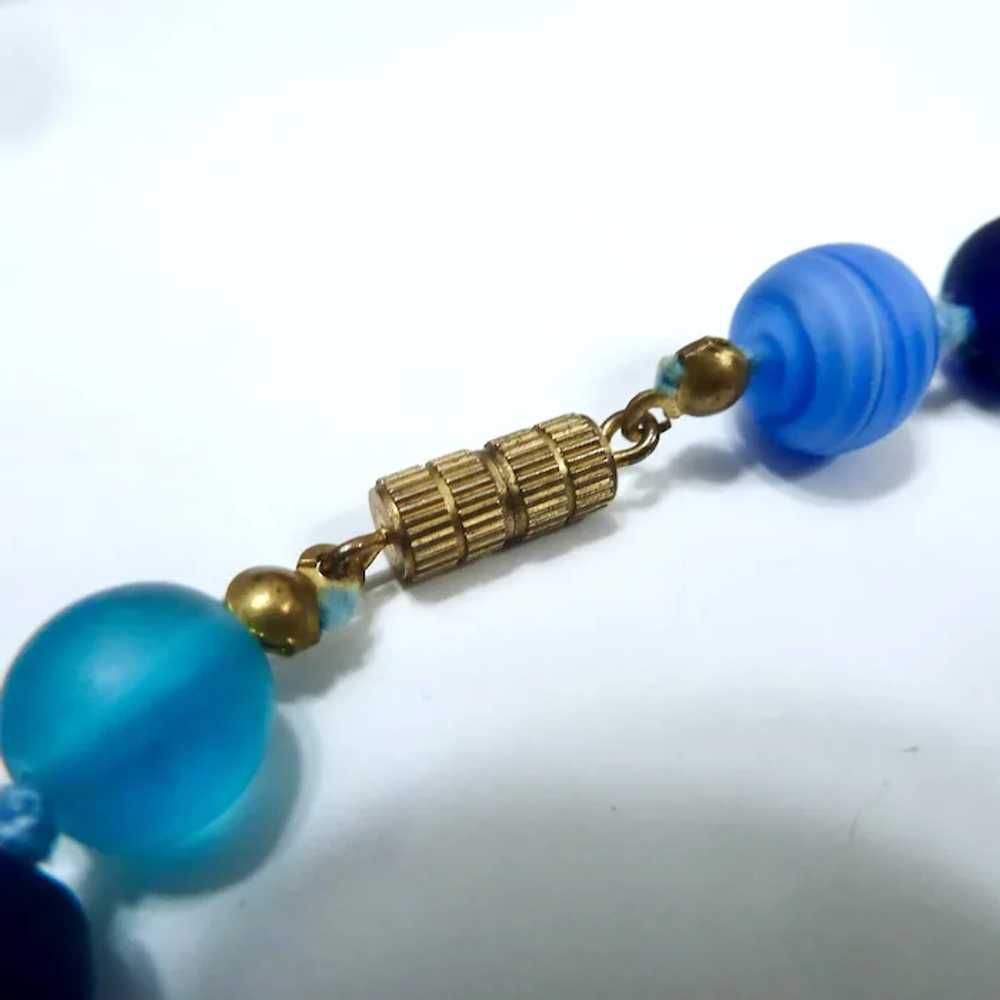 Blue Glass Bead Necklace Hand Knotted - image 8